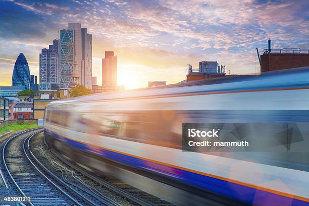 London Overground With Skyscrapers In The Background Stock Photo - Download Image Now
