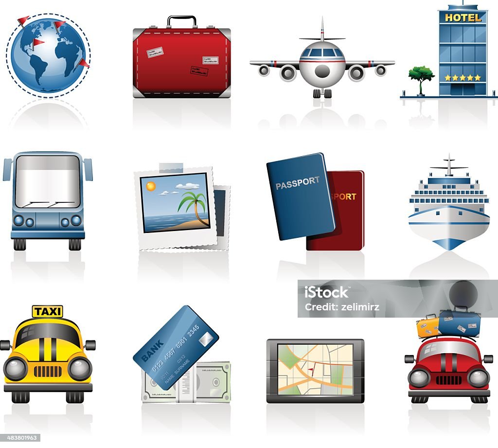 Zestaw ikon podróży - Grafika wektorowa royalty-free (Samochód)