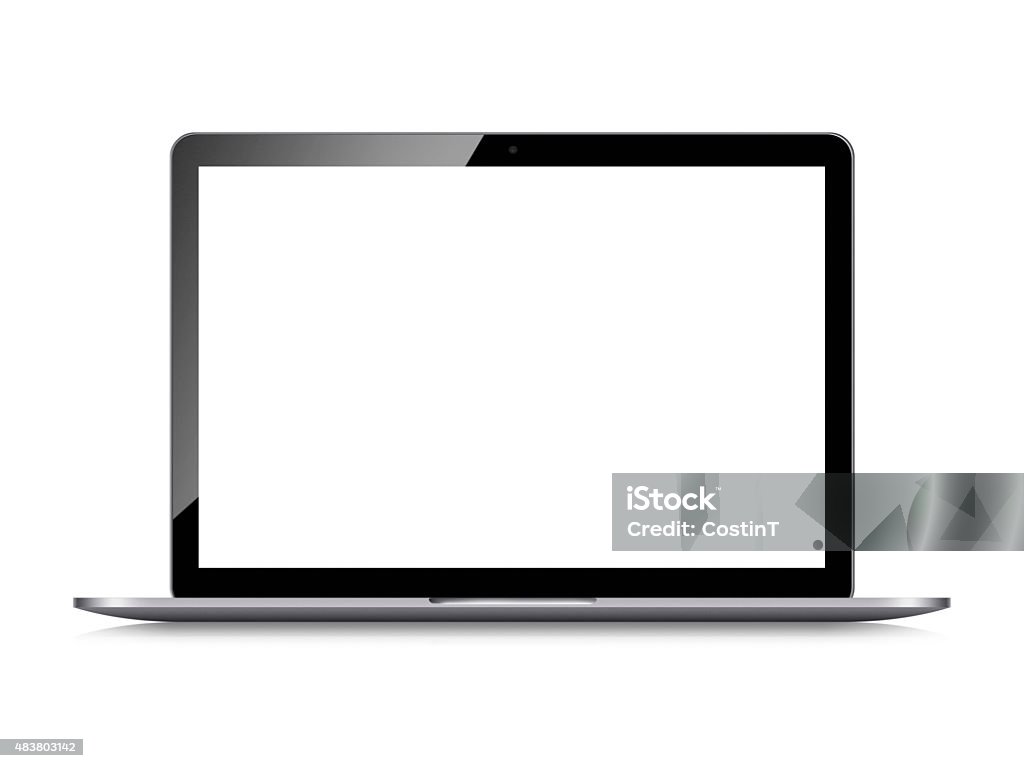 Silver Laptop Gray portable computer with clipping path. Front view. Clipping path for the laptop and screen. Very large depth of field. Laptop Stock Photo