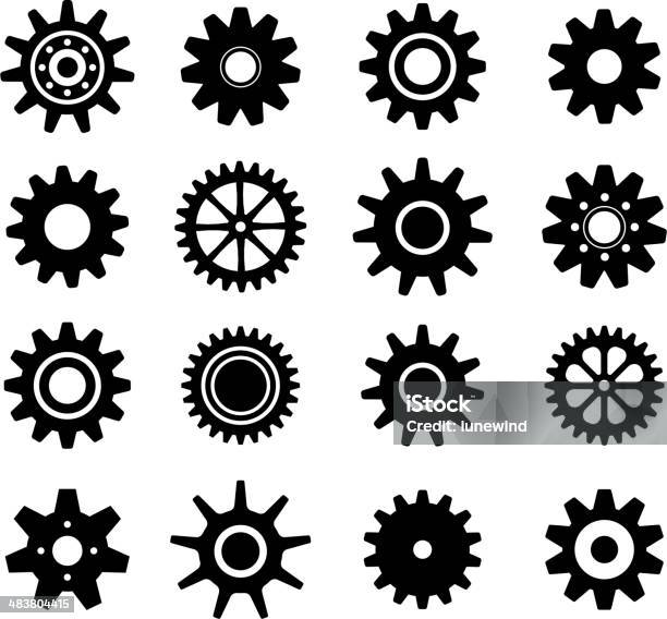 Gear Cogs Wheels Icons Set Stock Illustration - Download Image Now - Communication, Computer Graphic, Cut Out
