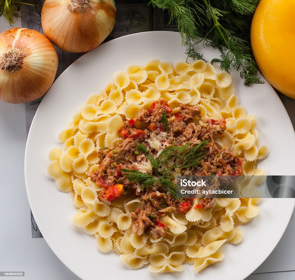 Italian Macaroni with tuna fish and dill Italian Macaroni with tune fish Pasta Stock Photo