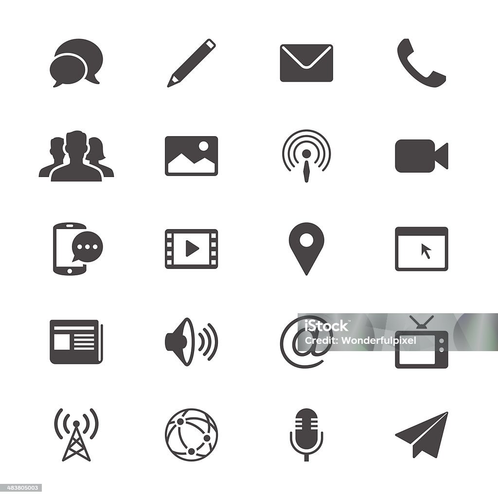 Media and communication flat icons Simple vector icons. Clear and sharp. Easy to resize. No transparency effect. EPS10 file. Icon Symbol stock vector