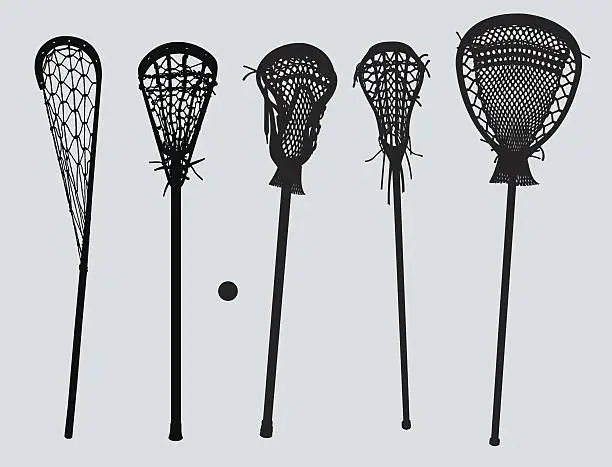 Vector illustration of Lacrosse Sticks - old to new and goalie