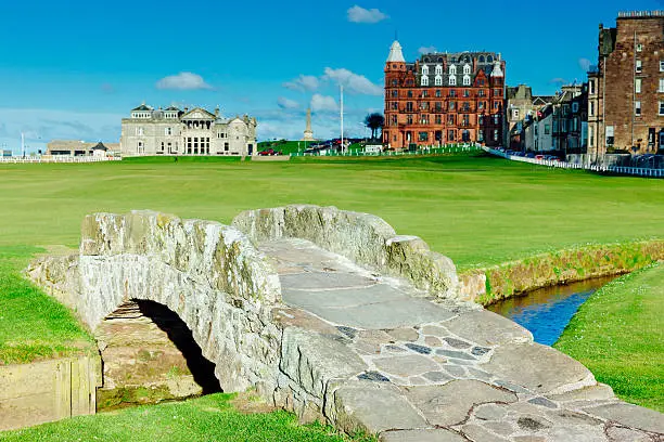 Old Course at St.Andrews, Scotland, looking up the 18th fairway from the Swilken bridge. AdobeRGB colorspace.
