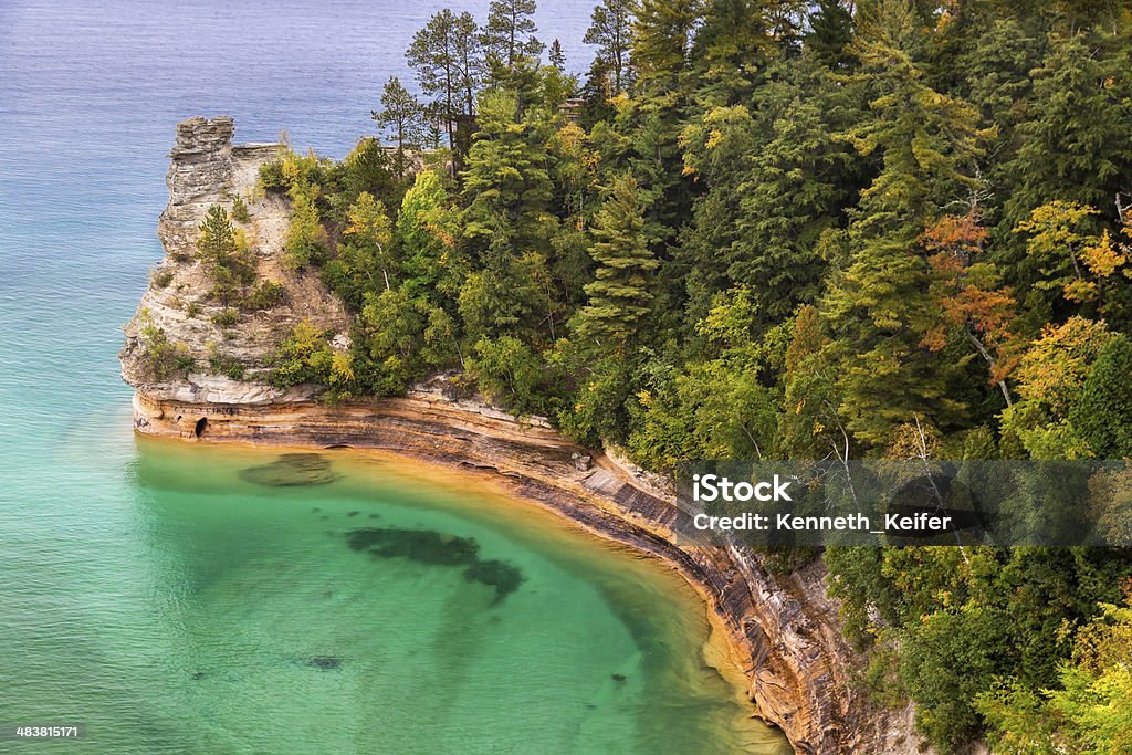 Miner's Castle at Pictured Rocks Miner's Castle is a rock formation jutting out into the colorful waters of Lake Superior at Michigan's Pictured Rocks National Lakeshore. Michigan Stock Photo