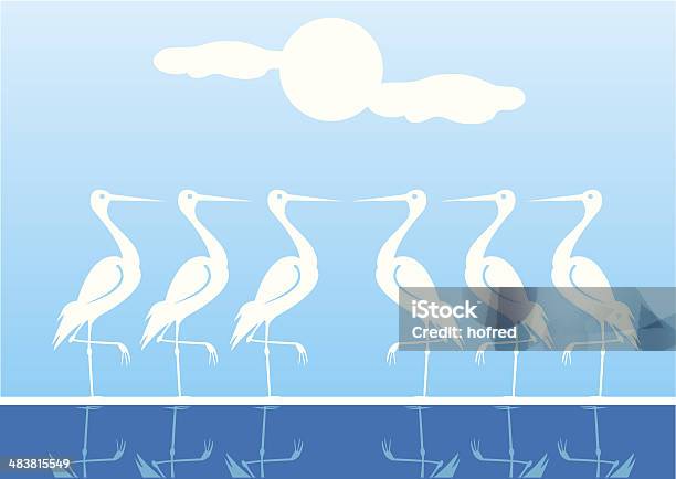 Ilustración de White Water Aves Standing Una Pierna y más Vectores Libres de Derechos de Agua - Agua, Agua estancada, Animal