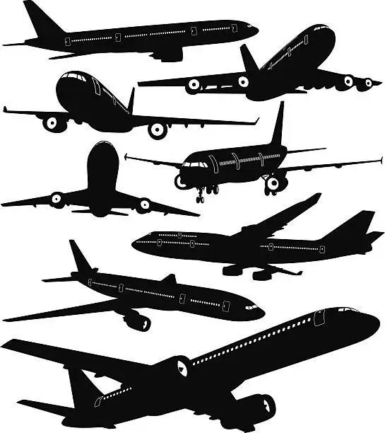 Vector illustration of Silhouettes of passenger jets
