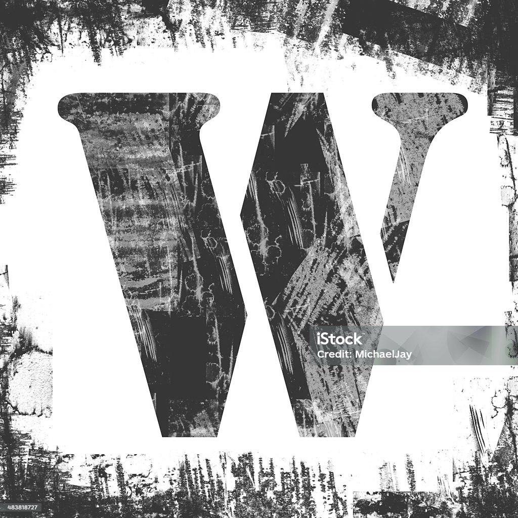 Single Letter W Stamp, Grunge Design Letter W in a series of single square stamps with grunge design, isolated on white background. Alphabet Stock Photo