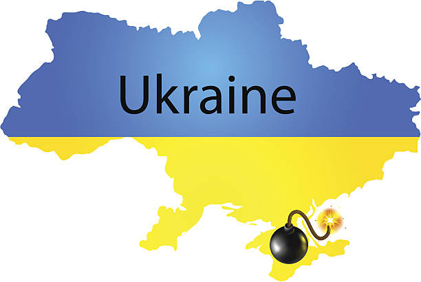 стокові ілюстрації на тему карта україни в кольорах національного прапора з бомбою - пророцтво україни на 2022