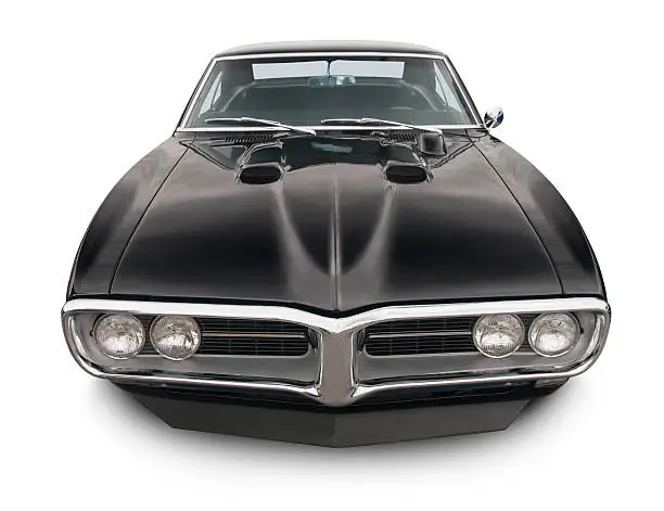 Front view of a classic 1968 Pontiac Firebird.  The vehicle has a clipping path. Logos removed.