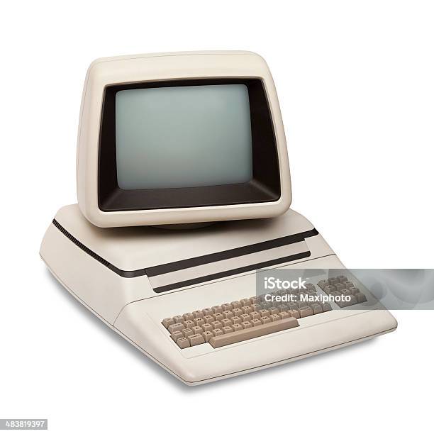 Vintage Old Computer Rounded Monitor Keyboard Eighties Revival White Background Stock Photo - Download Image Now
