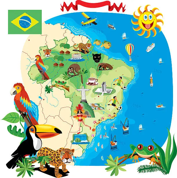 Vector illustration of Cartoon map of Brazil