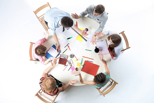 istock Top view of business team on workspace background 483820466