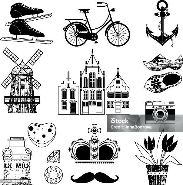 Holland Symbols Stock Illustration - Download Image Now - Dutch Culture, Bicycle, Cheese