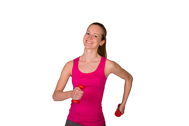 istock Woman working out with dumbbells isolated 483821225