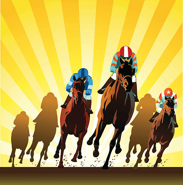 ilustrações, clipart, desenhos animados e ícones de cavalo de corrida de cavalos na pista-vista frontal - silhouette sport running track event