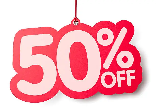 Photo of Fifty percent off shaped price label