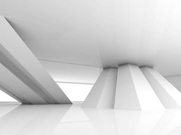 istock Iinterior with inclined columns and window, 3d 483822536