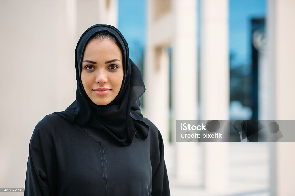 Emirati woman Portrait of young woman in traditional arabic clothes. Women Stock Photo