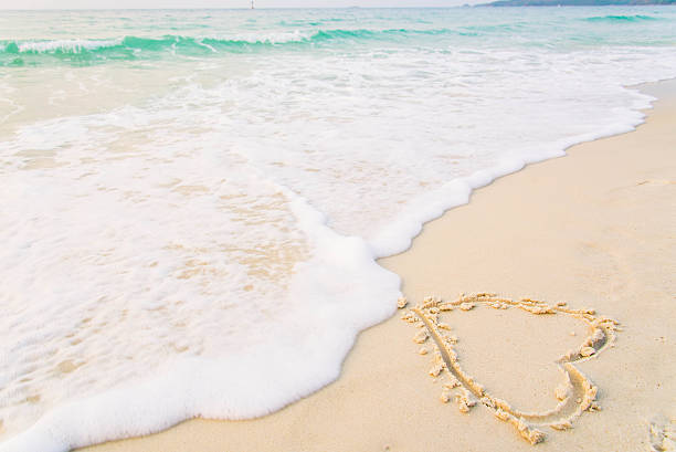istock Hearts drawn on the sand of a beach 483822629