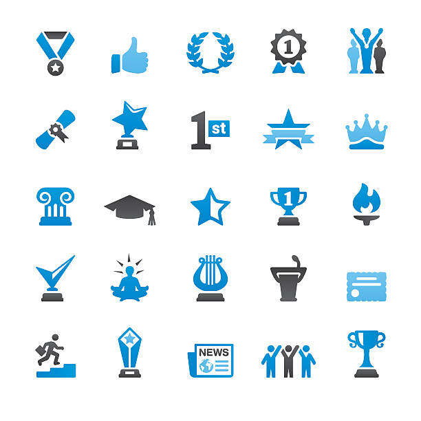 Social Achievement related vector icons Social Achievement related vector icons collection. Three-color palette / Isolated on white / Quartico set #50 / transparent png-24 version 5000×5000 px included / laureate stock illustrations