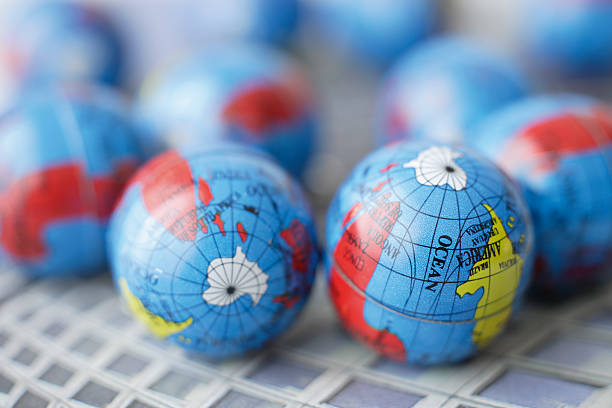 istock Close up of many earth globes 483830012