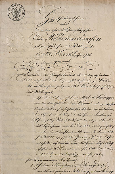 istock Antique manuscript with calligraphic handwritten text. Paper texture 483830884