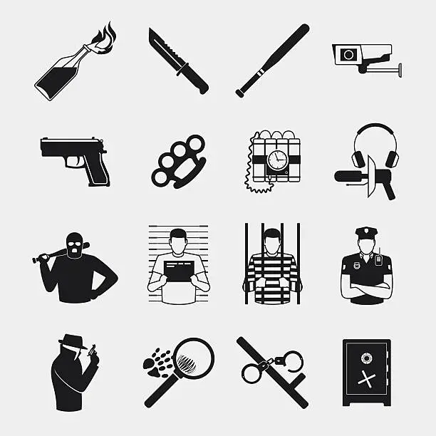 Vector illustration of Criminal and prison icons