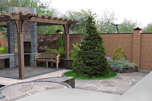 istock View of the entertainment space in the garden, 3D render 483832268