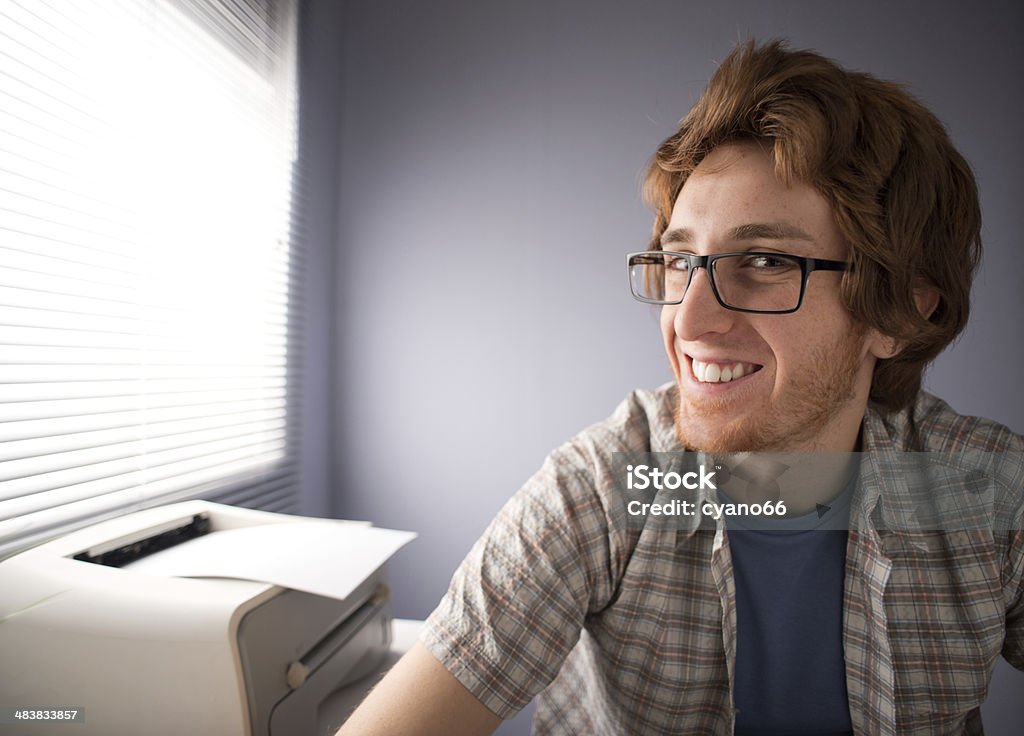 Smiling Computer Nerd Nerd Guy Smiling Stock Photo - Download Image Now - Computer Printer ...
