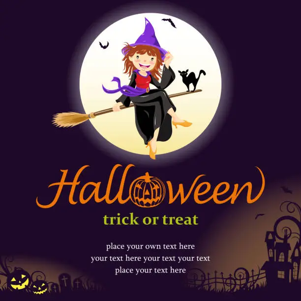 Vector illustration of Halloween witch invitation