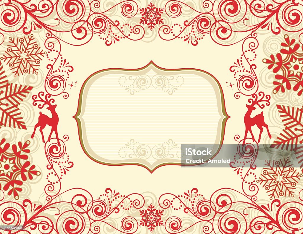 Christmas Banner Retro Reindeer Banner with scroll background.All elements are individual objects arranged on clearly labeled layers, global colors used. Hi res jpeg included. Click on my portfolio to see more of my illustrations.  Border - Frame stock vector