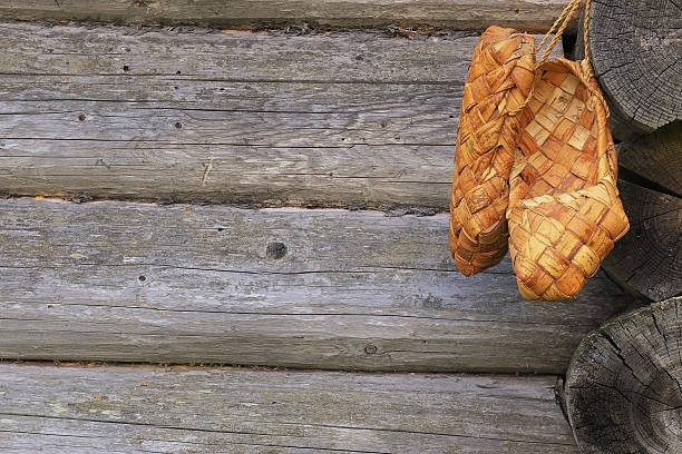 istock Braided sandals on wood 483834150