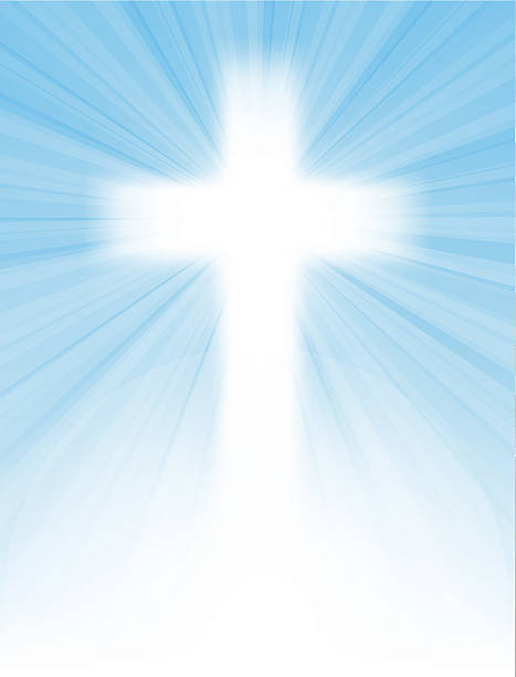 cross on blue sky, with sun rays vector art illustration