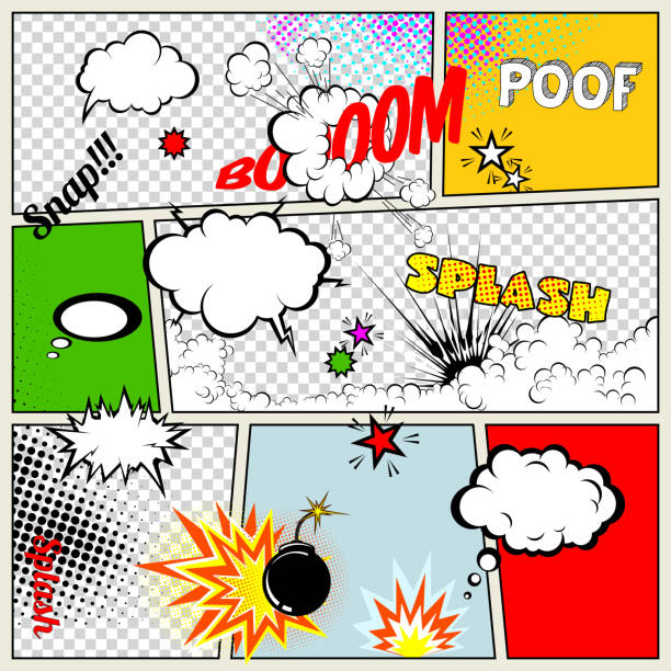 ретро гранж comic speech bubbles - comic book cartoon poof exploding stock illustrations