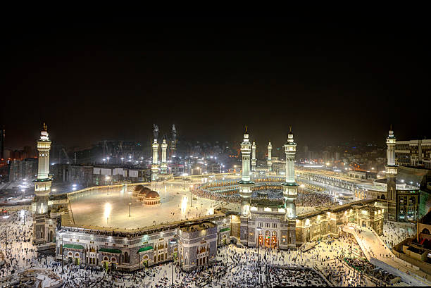 Makkah Kaaba during Hajj at night stock photo