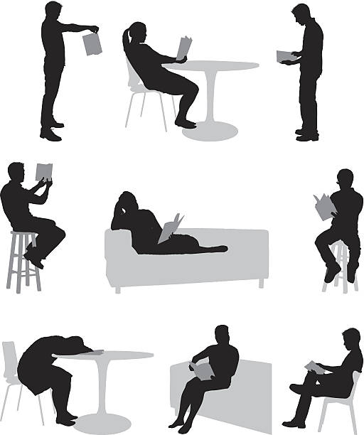 Silhouette of people with books Silhouette of people with bookshttp://www.twodozendesign.info/i/1.png napping illustrations stock illustrations