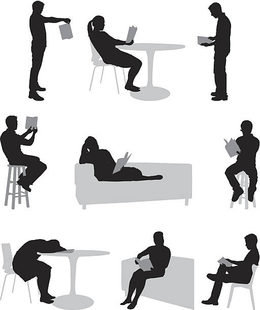 Silhouette of people with books Silhouette of people with bookshttp://www.twodozendesign.info/i/1.png man sleeping chair stock illustrations