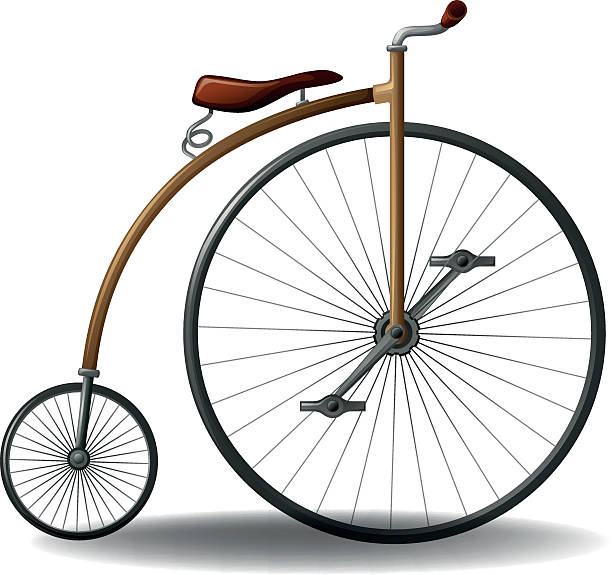 Retro bike Vintage bicycle with one big wheel and one small penny farthing bicycle stock illustrations