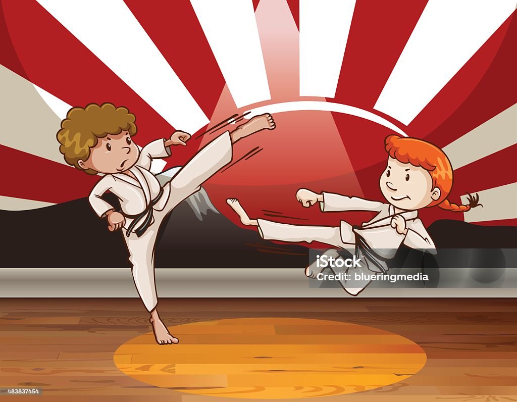 Kungfu Man and woman doing kungfu in the room 2015 stock vector