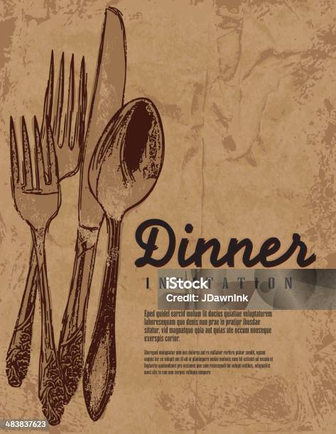 Rustique Et Country Dinner Invitation Fond Avec Antiquités Couverts Vecteurs libres de droits et plus d'images vectorielles de Aliment