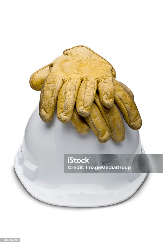 Weißen Schutzhelm mit Arbeit-Handschuhe - Lizenzfrei Arbeitshandschuh Stock-Foto