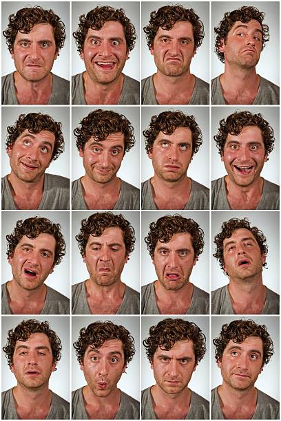 personne expressions collage - facial expression unpleasant smell shirt caucasian photos et images de collection