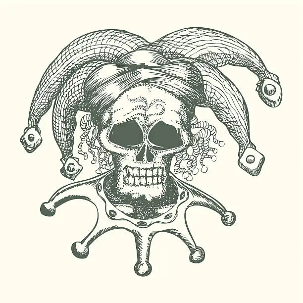 Vector illustration of skull wearing joker hat