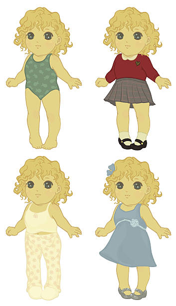Little Girl with Four Outfits vector art illustration