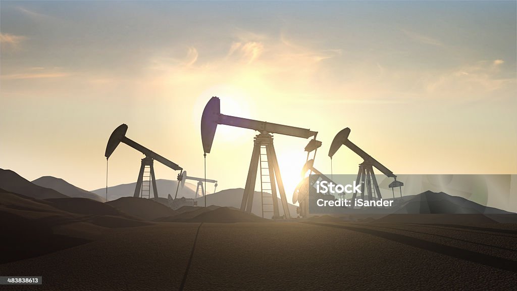 Bombas de aceite en sunrise - Foto de stock de Petróleo libre de derechos