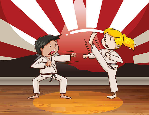 ilustrações, clipart, desenhos animados e ícones de crianças combate artes marciais - martial arts child judo computer graphic