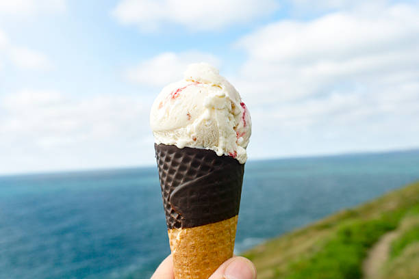 istock Strawberry ripple ice cream at the coast. 483849096