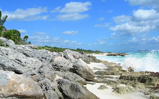 istock Caribbean rocky beach in Cancun, Mexico 483852738