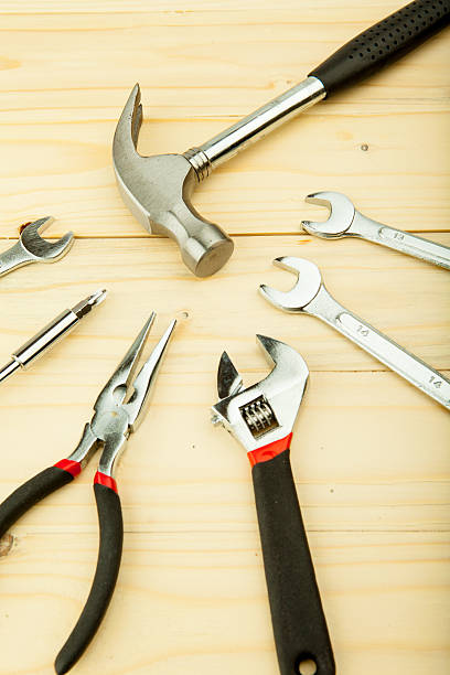 istock Set of tools over a wood background. 483853116